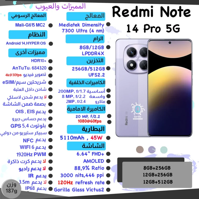 Xiaomi Redmi Note 14 Pro 5G صورة ومواصفات
