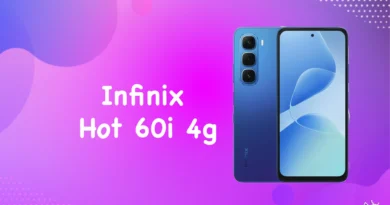 مخطط يوضح مواصفات هاتف Infinix Hot 60i 4G، بما في ذلك المعالج، الشاشة، الكاميرا، والبطارية