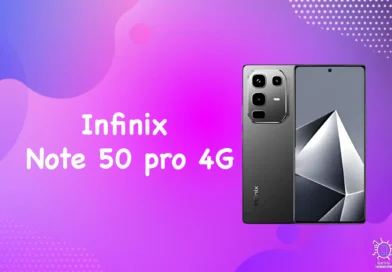 هاتف Infinix Note 50 Pro 4G بتصميم أنيق وشاشة AMOLED بحجم 6.78 إنش، يظهر باللون الأسود مع شعار Infinix واضح في الخلفية