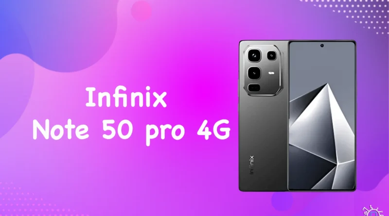 هاتف Infinix Note 50 Pro 4G بتصميم أنيق وشاشة AMOLED بحجم 6.78 إنش، يظهر باللون الأسود مع شعار Infinix واضح في الخلفية