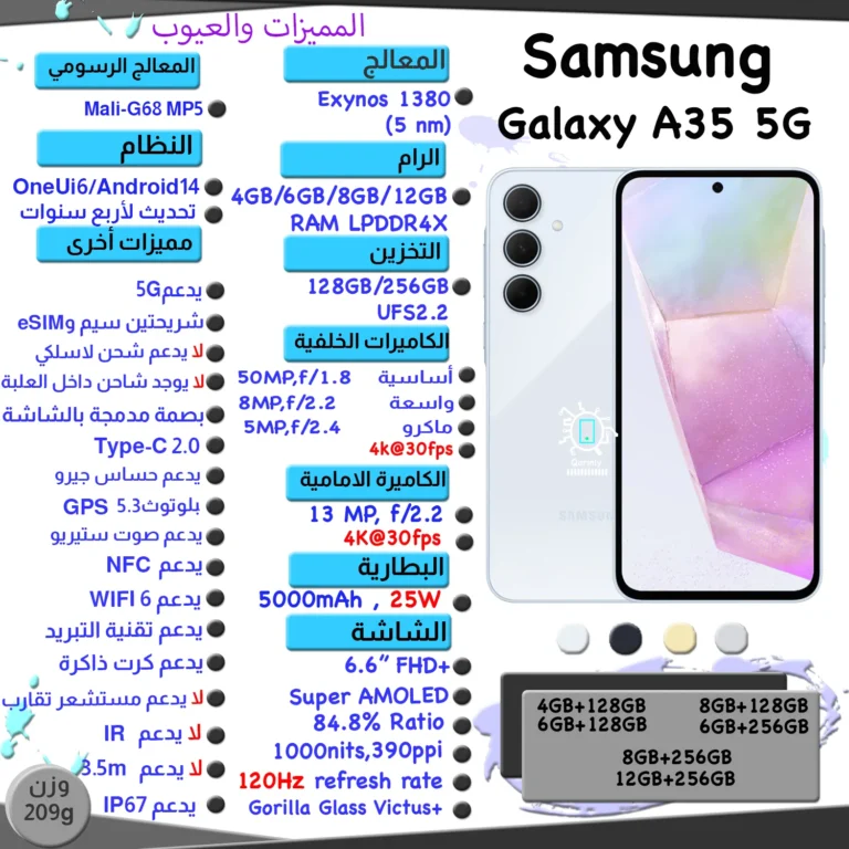 صورة المواصفات والمميزات والعيوب لهاتف Samsung Galaxy A35 5G